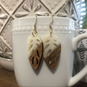 Wood and resin leaf earrings